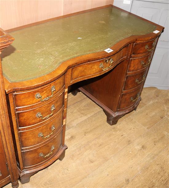 Burr walnut desk, fitted nine small drawers